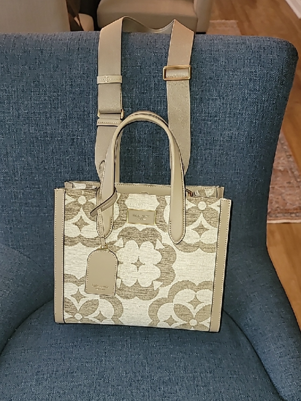 kate spade Beige Floral Jacquard Small Tote with Detachable Strap